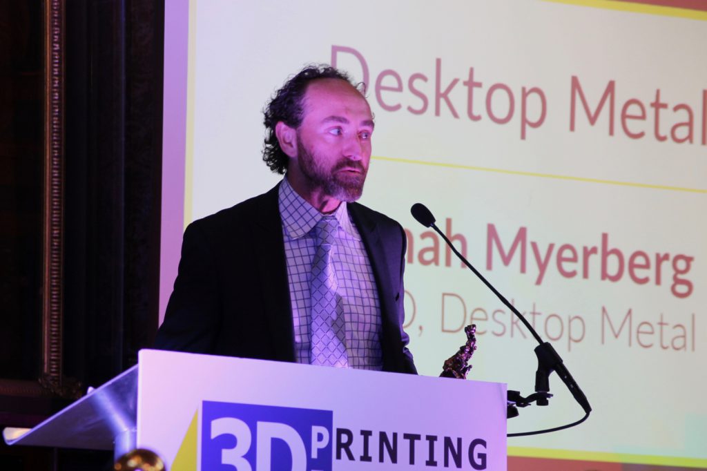 Desktop Metal CTO & Co-founder Jonah Myerberg accepts the award for 3D Printing Industry Start-up of the Year.